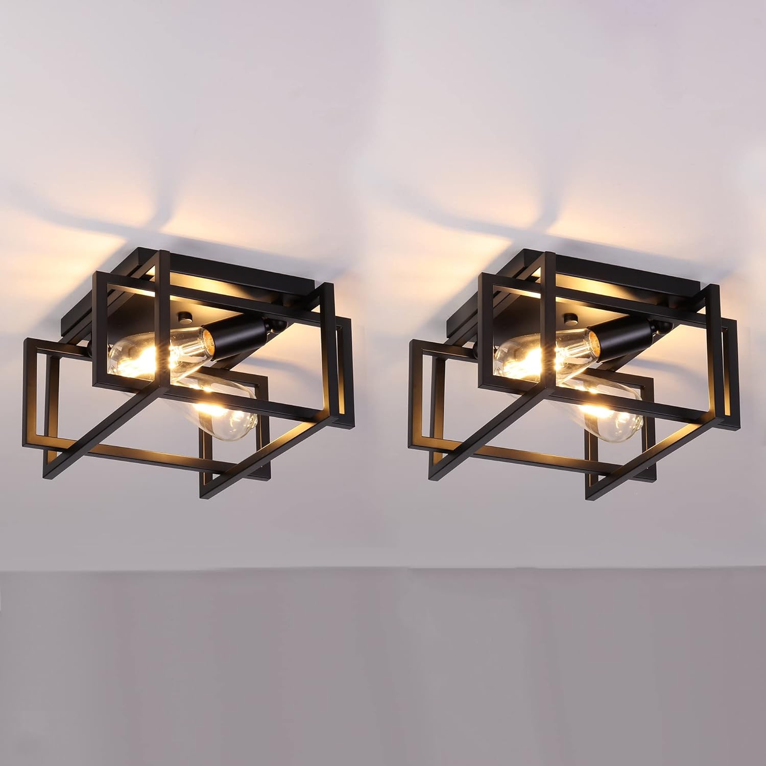2-Light Industrial Ceiling Light Fixtures,Flush Mount Light Fixture Set of 2,Anti-Corrosive Dumb Black Farmhouse Light Fixtures for Hallway、Bedroom、Entry、Kitchen