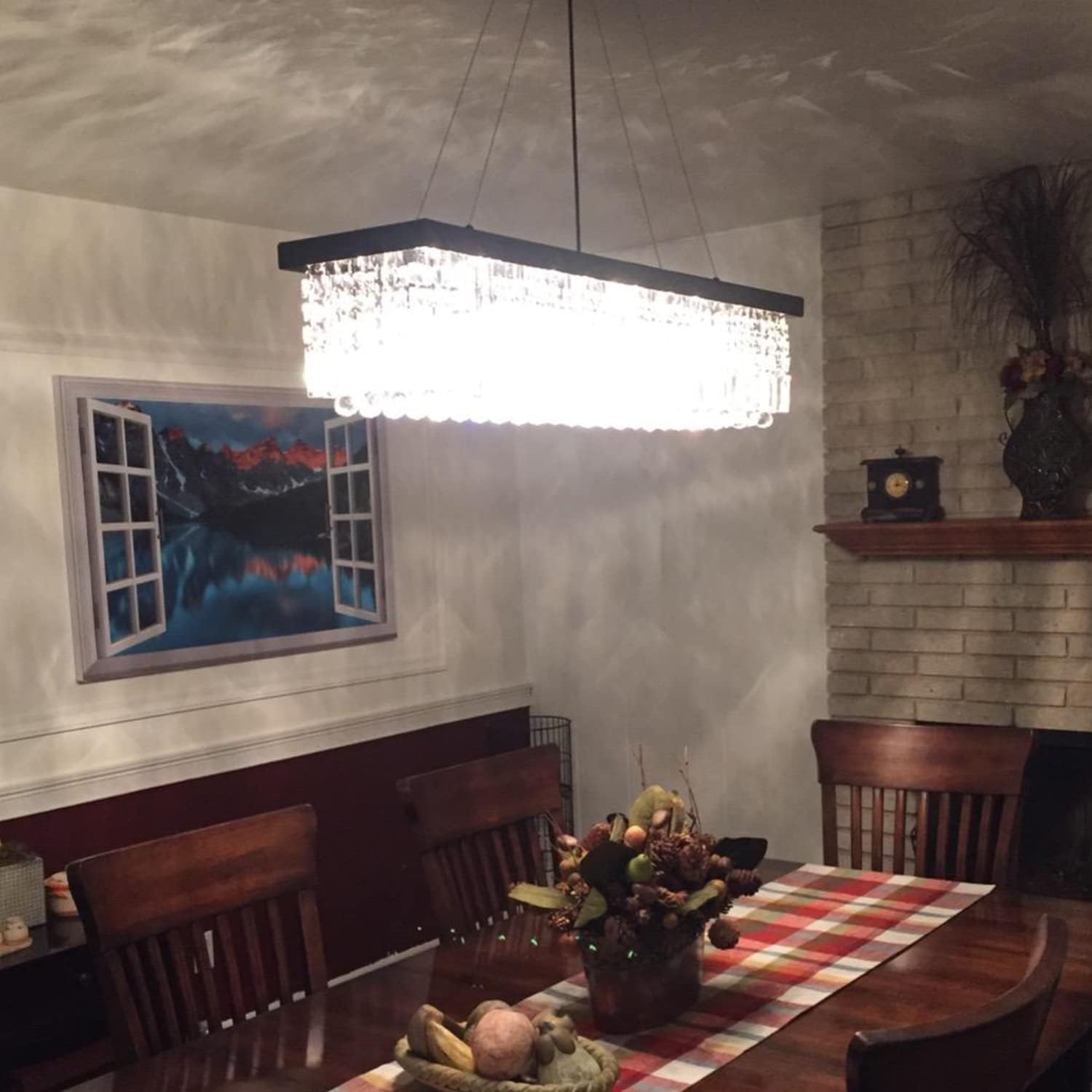 Moooni Modern Raindrop Rectangular Crystal Chandelier Lighting Rectangle Pendant Light Fixture for Dining Rooms Island Black 8-Lights L39.5