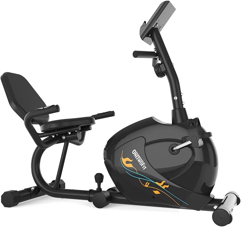 ONETWOFIT Recumbent Exercise Bike for Seniors and Adults, Indoor Stationary Bikes w 8 Level Resistance, LCD Monitor, Adjustable Seat, Cycling Fitness Equipment for Home Cardio Training 300 LB Capacity