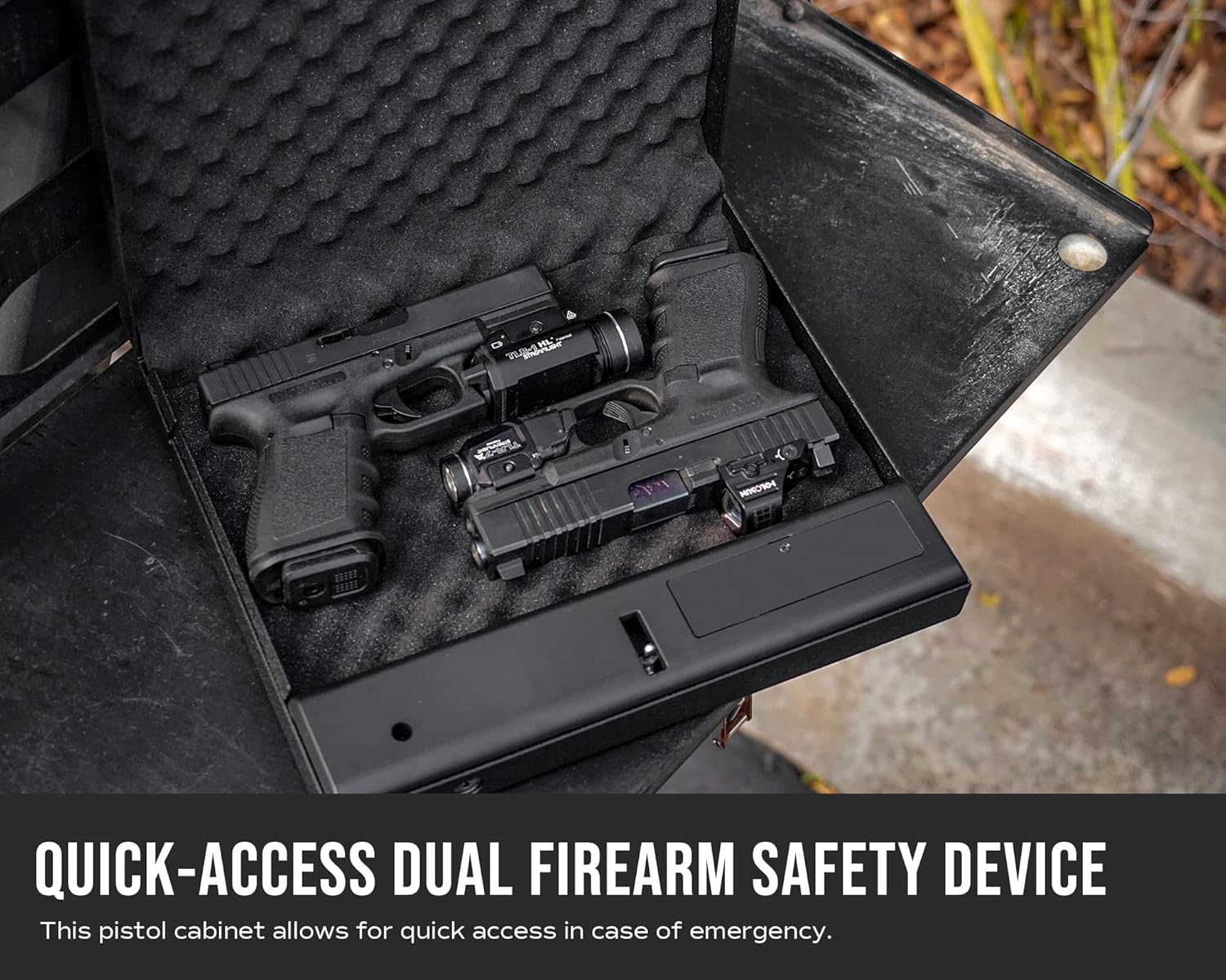 Portable Security Safe, Quick-Access Dual Firearm Safety Device with Quick Reliable Keypad Access