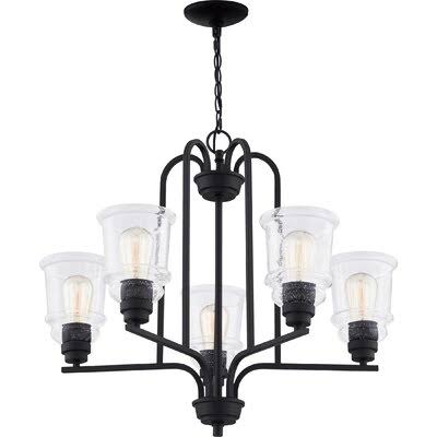 Marlee-Grace 5 - Light Shaded Classic Chandelier Red Barrel Studio Finish: Matte Black, Shade Color: Clear