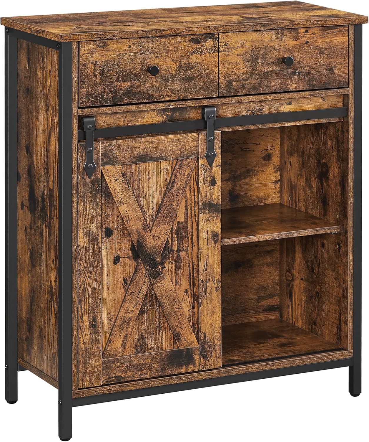 VASAGLE Buffet Cabinet, Sideboard and TV Cabinet, Floor Cabinet with 1 Drawer and Sliding Barn Door, Industrial Rustic Brown and Black ULSC100B01