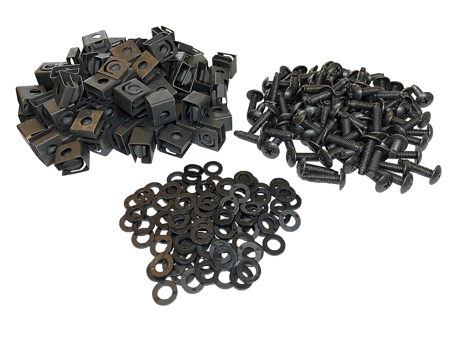 RackGold Black 10-32 Slide-on Cage Nut & Screws w/Washers 100-Pack - USA Made