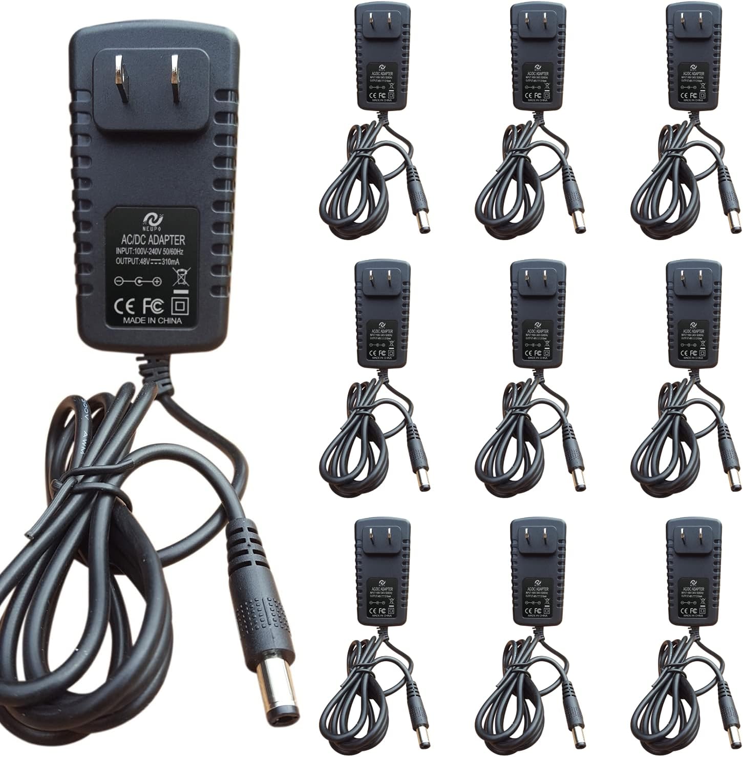 NeuPo 48 Volt Power Supply (10 Pack) | Replacement Power Adapter Compatible with VOIP Polycom IP Phones VVX 201, 300, 301, 310, 311, 400, 401, 410, 411, 1500 2200-46170-001, Sound Point IP 560, 670