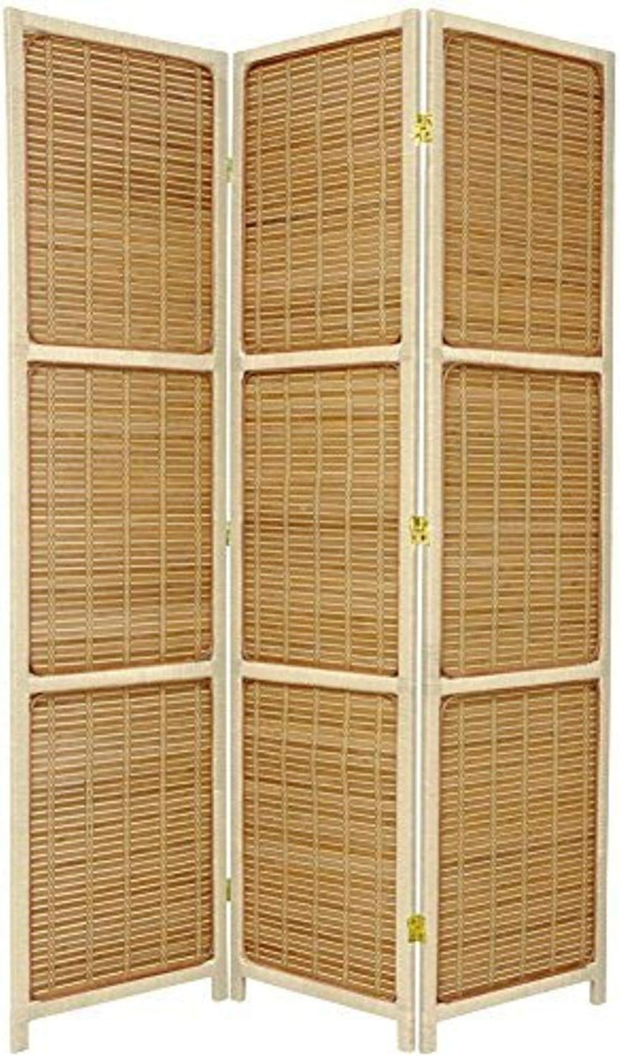 Oriental Furniture 6 ft. Tall Woven Accent Room Divider - 3 Panel - Cream