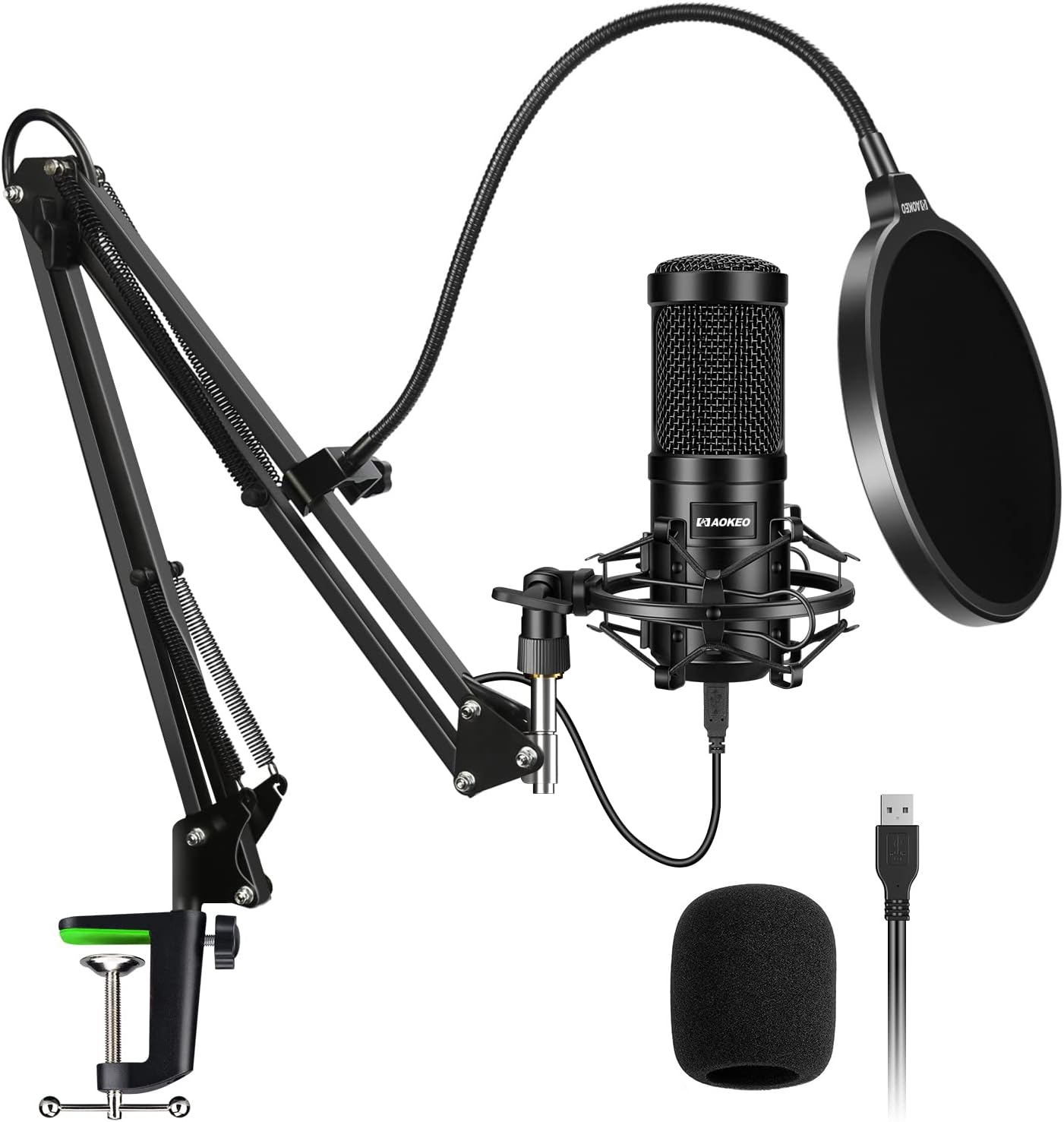 USB Condenser Microphone, Aokeo 192kHZ/24bit Professional PC Streaming Podcast Cardioid Microphone Kit with Boom Arm, Shock Mount, Pop Filter, for Recording, Gaming, YouTube,Meeting, Discord Pack of 2