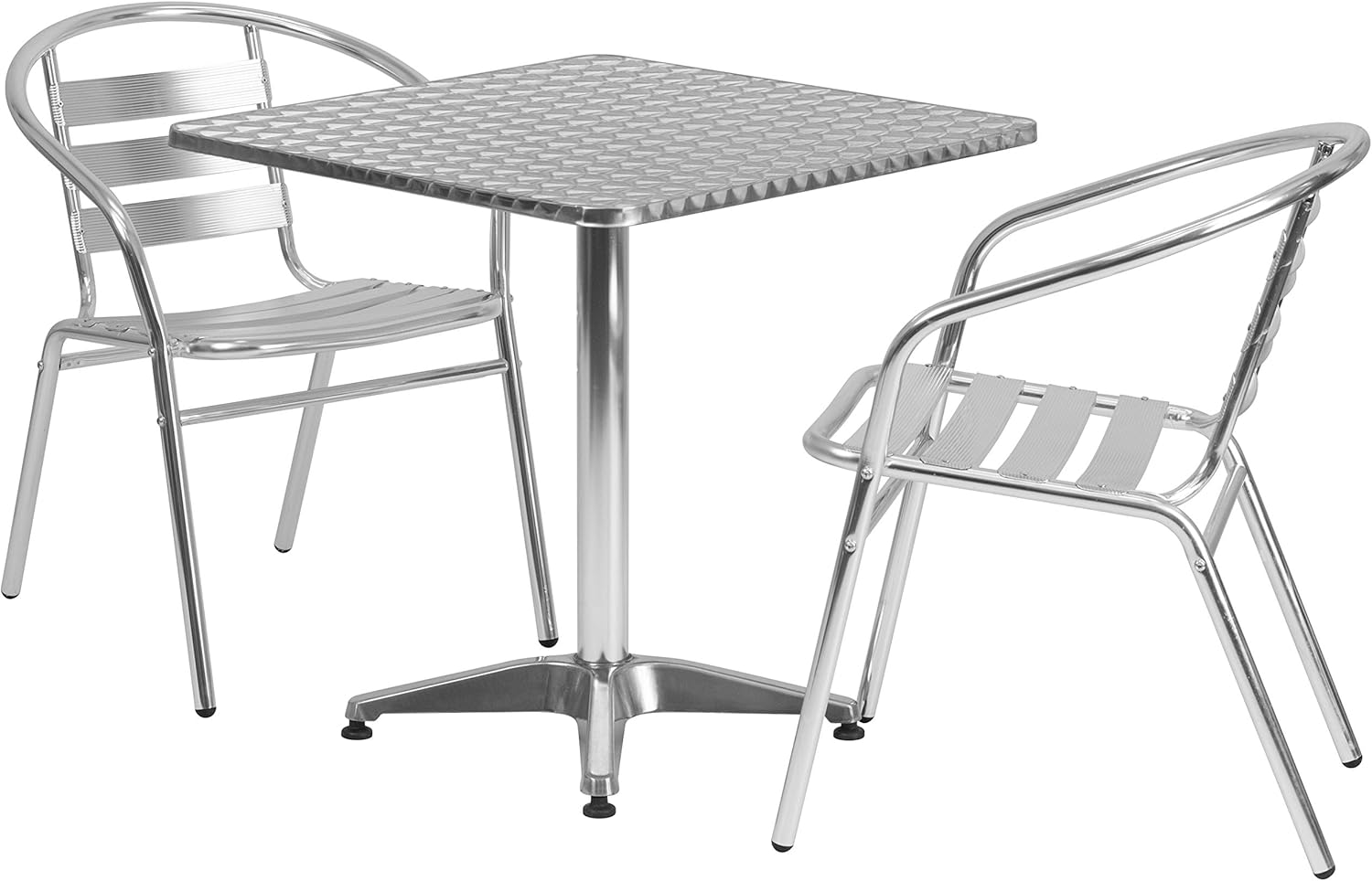 Flash Furniture 27.5'' Square Aluminum Indoor-Outdoor Table Set with 2 Slat Back Chairs