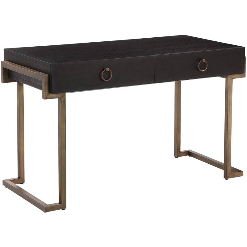 Pangea Home Julia Stainless Steel Desk in Black Ash Veneer u0026 Brass