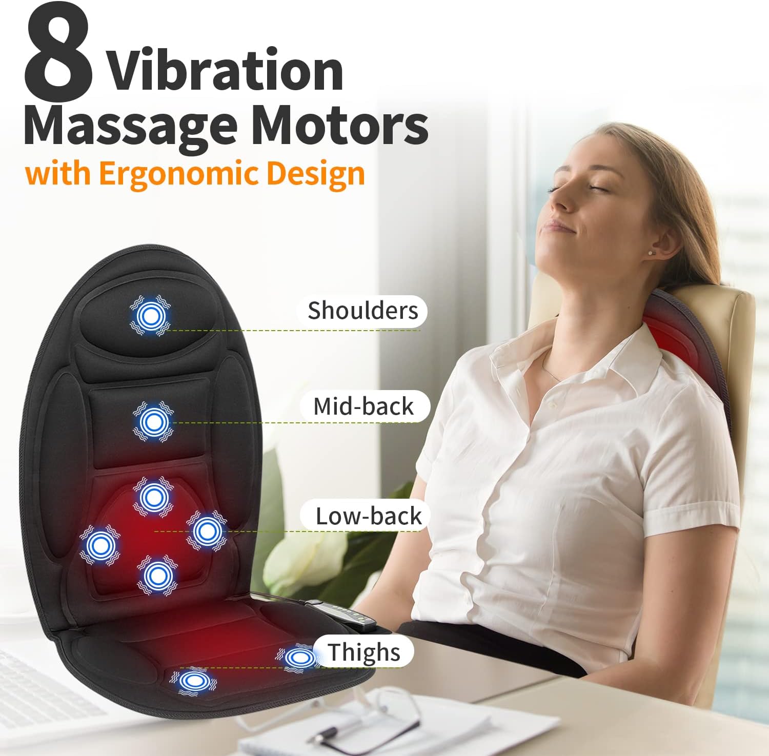 Vibration Back Massager with Heat:Chair Seat Massager with 8 Vibration Massage Nodes, Massage Chair Pad for Home Office Chair