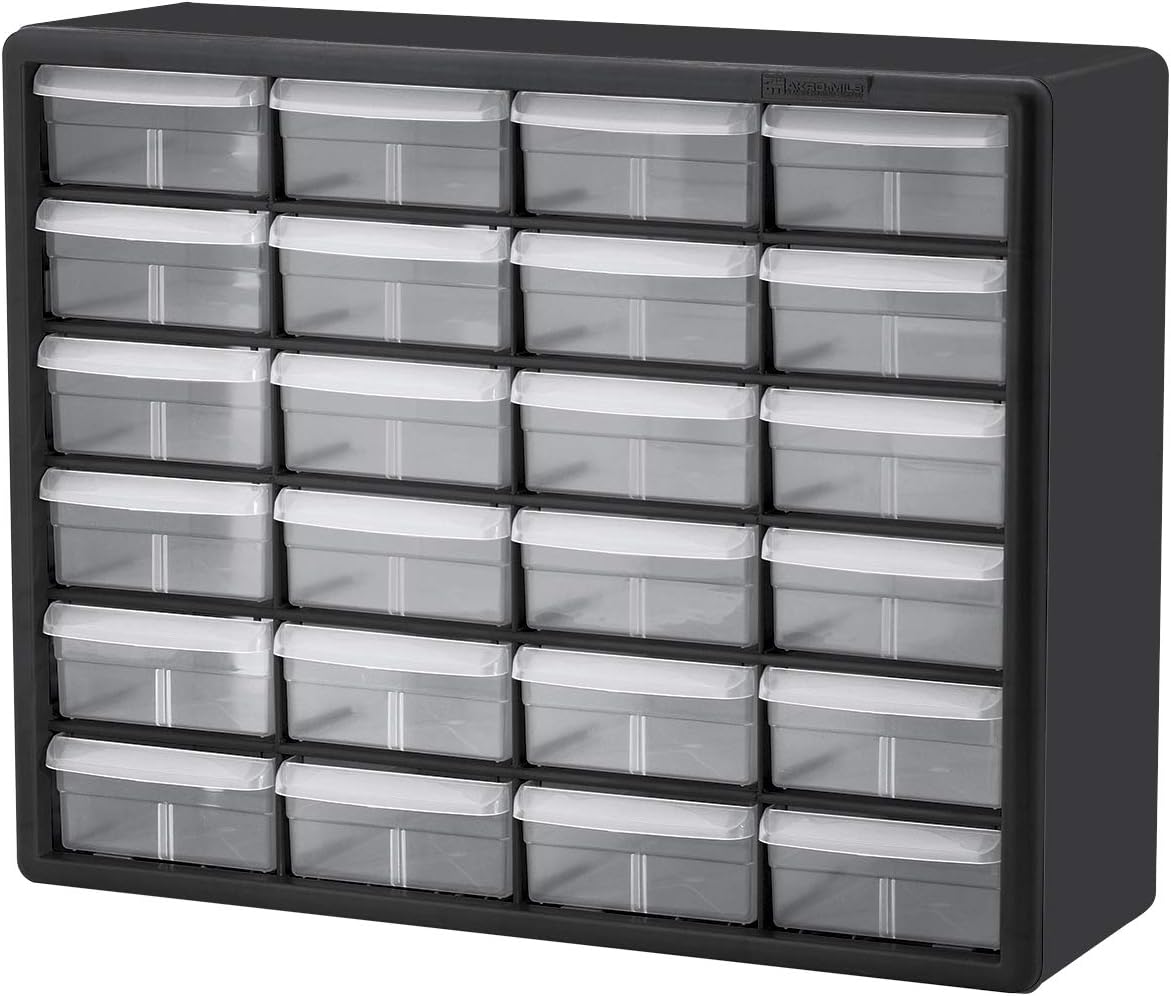 Akro-Mils 24 Drawer 10724, Plastic Parts Storage Hardware and Craft Cabinet, (20-Inch W x 6-Inch D x 16-Inch H), Black