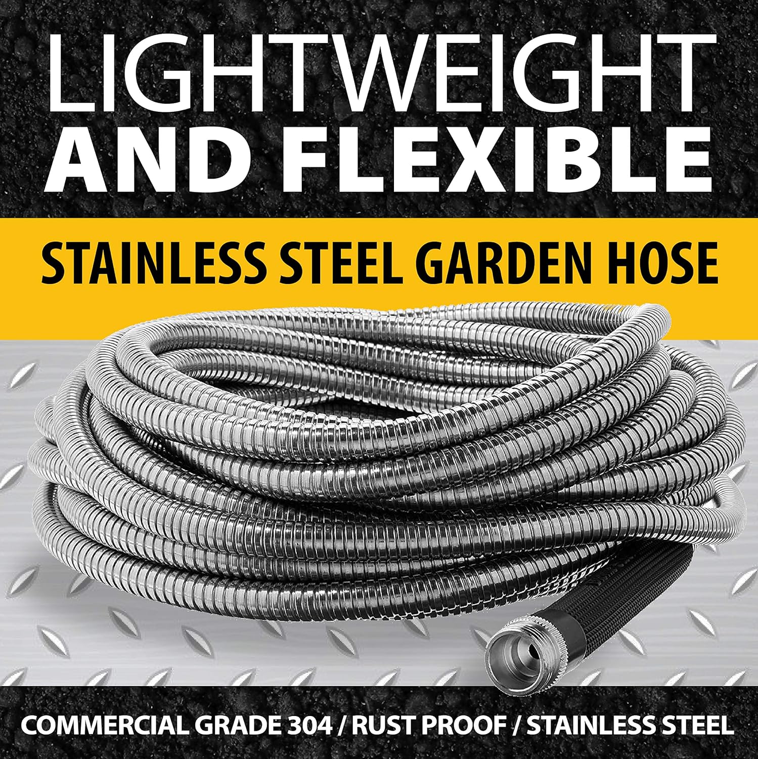 Bionic Steel 50 Foot Garden Hose 304 Stainless Steel Metal Water Hose – Super Tough & Flexible, Lightweight, Crush Resistant Aluminum Fittings, Kink & Tangle Free, Rust Proof, Easy to Use & Store Pack of 2