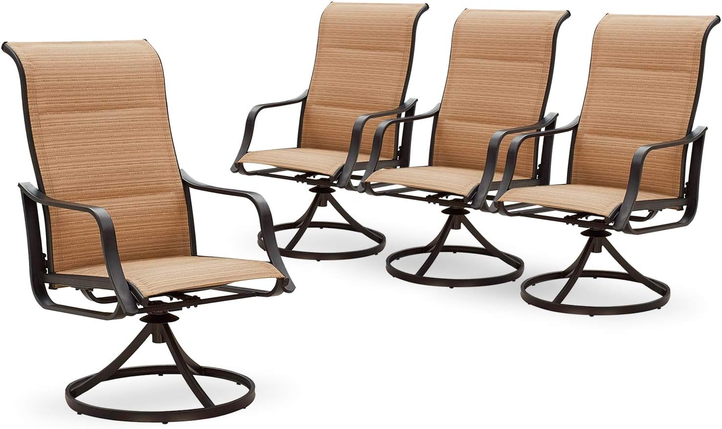 PatioFestival Patio Dining Chairs Set of 4 Textilene Outdoor High Back Swivel Rockers with All Weather Frame (Beige)
