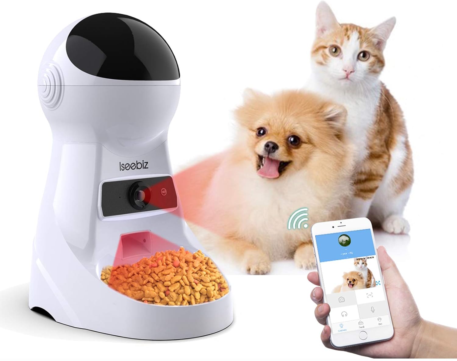 Iseebiz Automatic Cat Feeder, Auto Cat Dog Food Dispenser 3 Liter Hopper with 10s Voice Recorder, Timer Programmable, Portion Control, Dispense Remind, IR Detect, 4 Meals Per Day for Medium Small Pets Pack of 2