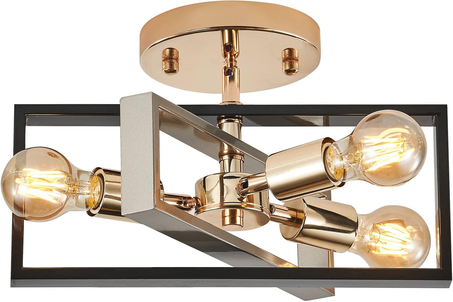 Black Flush Mount Light Fixture 3-Light Industrial Farmhouse Light Fixtures Semi Flush Mount Ceiling Light for Bedroom Living Room Island Hallway Kitchen Black/Silver E26 Base