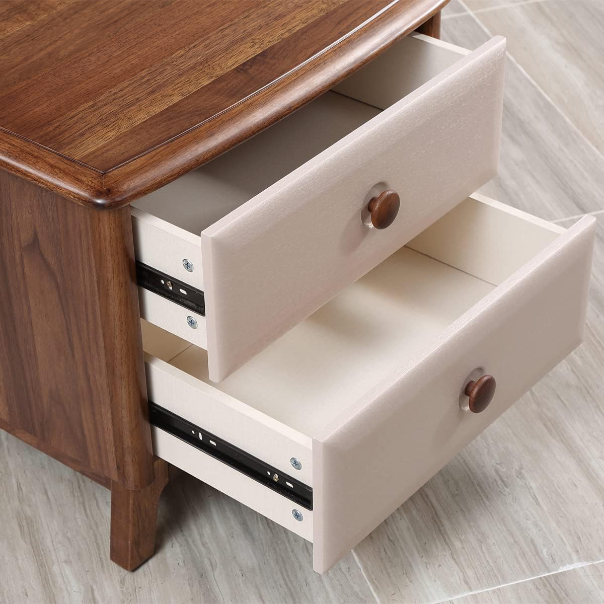 Walnut Nightstand Solid Wood Bedside Table with 2 Storage Drawers for Bedroom, Living Room, Modern Minimalist Bedstand Accent Side End Table with Wooden Legs, 21.6