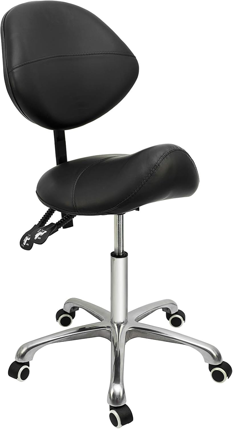Grace & Grace Professional Saddle Stool Series with Backrest Hydraulic Swivel Comfortable Ergonomic with Heavy Duty Metal Base for Clinic Dentist Spa Massage Salons Studio (Without Footrest, Green)