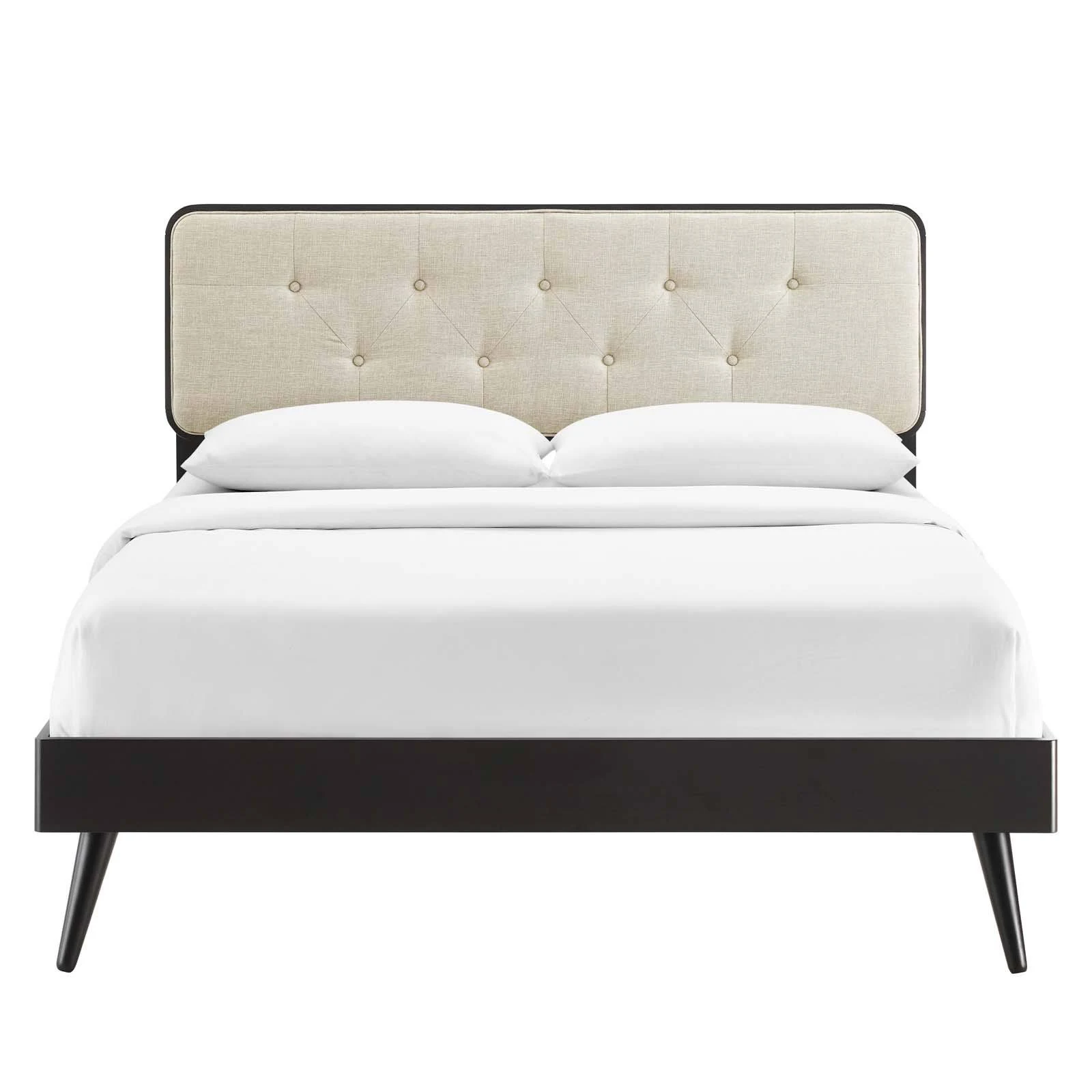 Modway Bridgette Queen Wood Platform Bed with Splayed Legs Black White