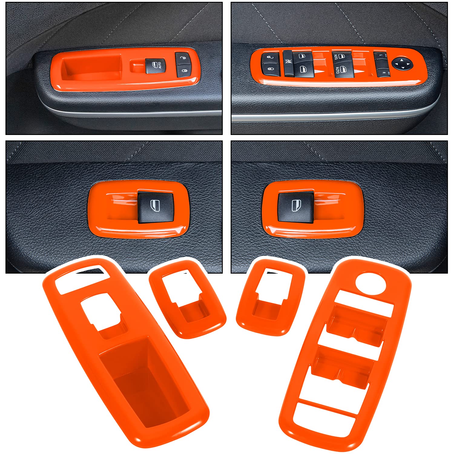 Upgraded Window Lift Switch Trim Button Panel Cover Fit for 2011-2021 Dodge Charger Durango, for Dodge RAM 2010-2017, Interior Accessories, 4pcs (Red)