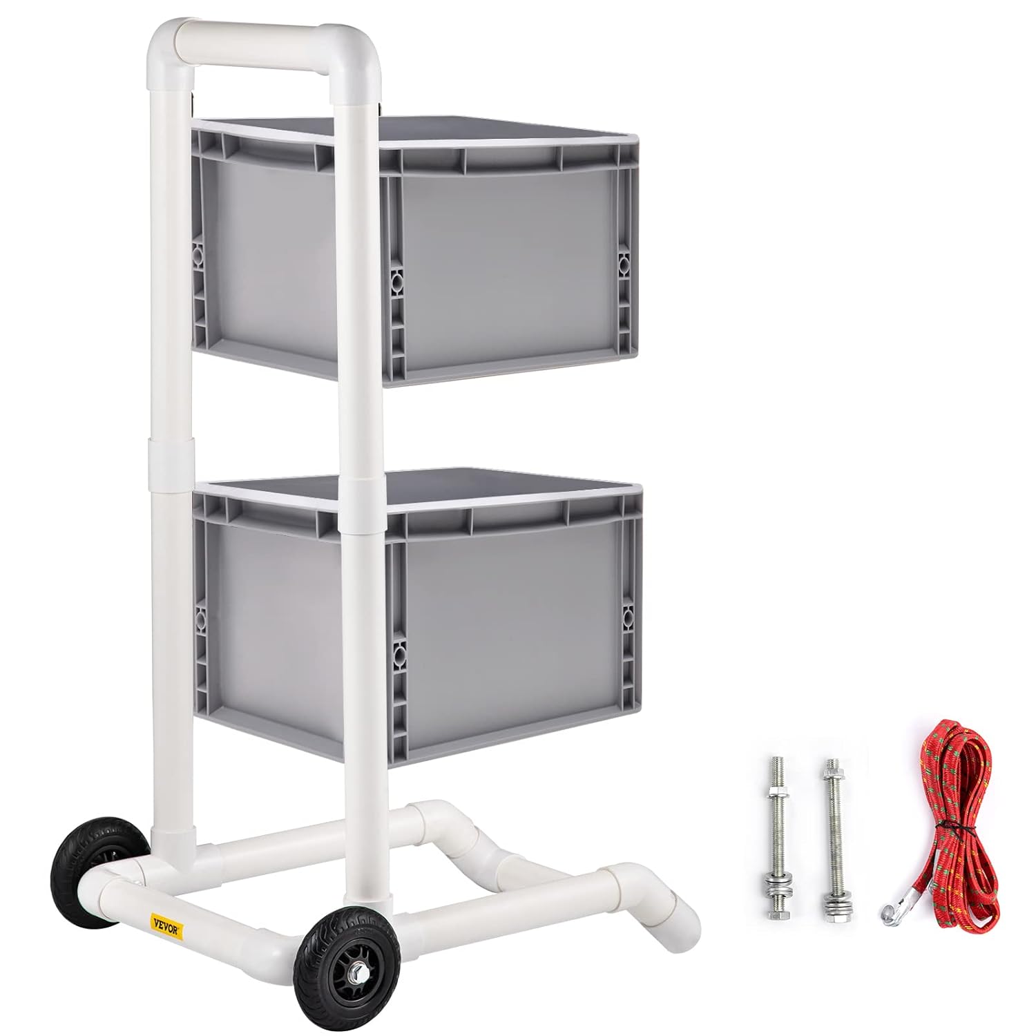 VEVOR Plastic Recycling Cart, 22.8 x 15.7 In Robust Moving Bin Cart Hook-Type with 2 Wheels, Easy Assembly & Weatherproof, Well-Built Trash Holder for Simple Recycle Bin and Caddy (Single Pack), White