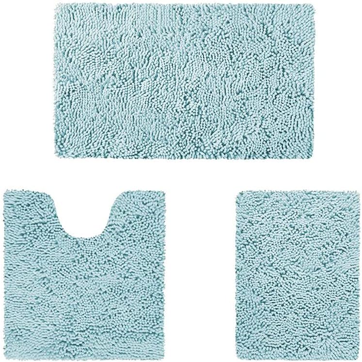 YYURUYI Chenille Bathroom Mats Three-Piece Bathroom Skin-Friendly Absorbent Non-Slip Mat Environmentally Friendly Hot Melt Rubber Bottom Pack of 2