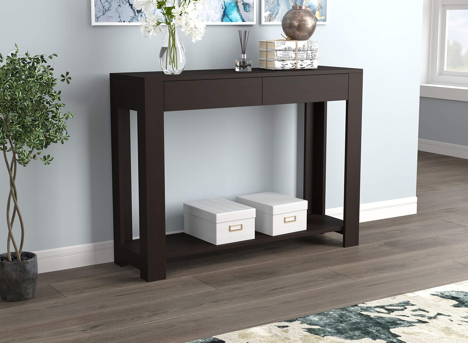 Safdie & Co. Table-40 Cappuccino with 2 Drawers Console Table, Brown Pack of 2