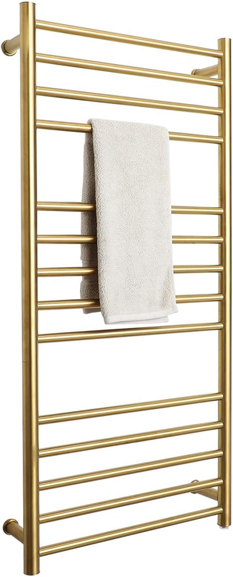 BERGOTO Towel Warmer Rack Home Bathroom 14 Bar Stainless Steel Space Saving Plug-in Wall Mounted Cloth Towel Heated Drying Rack Gold/Black (Gold)