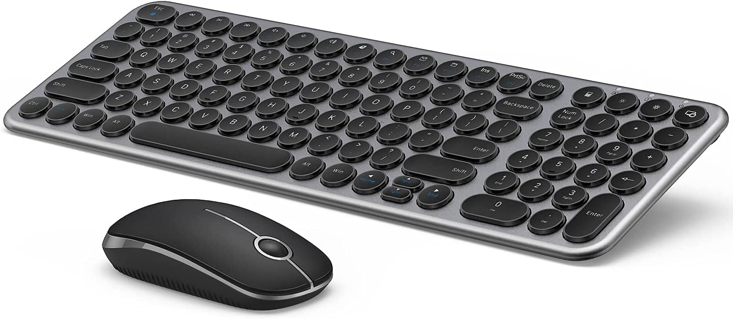 Wireless Keyboard and Mouse Combo, 2.4G Slim Ergonomic Quiet Keyboard and Mouse with Round Keys for Windows, Laptop, PC-Black and Gray