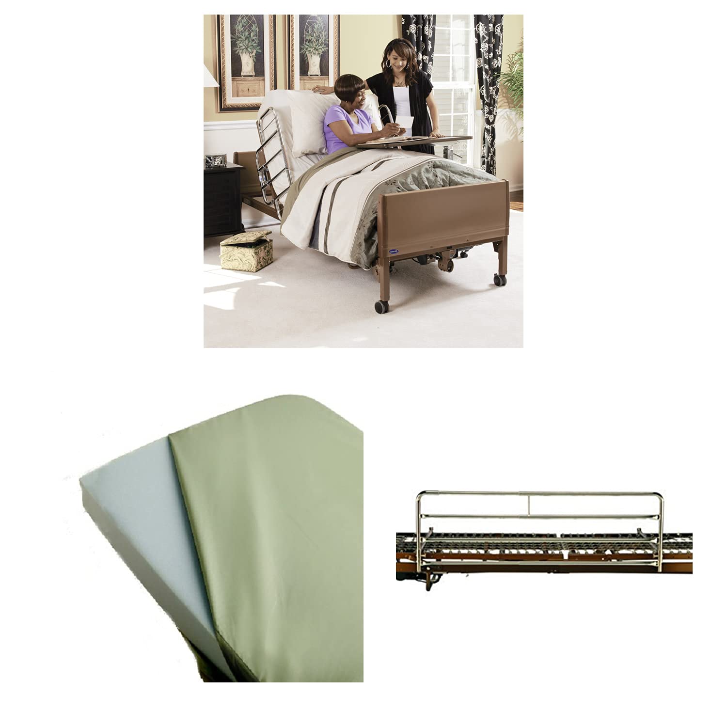 Invacare Homecare Bed Bundle | Innerspring Mattress & Full Bed Rails | Full-Electric Hospital Bed for Home Use
