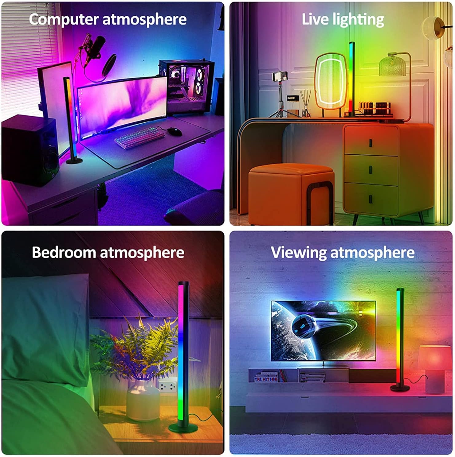Smart Led Light Bars,2.4g Remote Control Desktop Atmosphere Light, Remote Control Panel Control,Atmosphere Light Forgaming Music Pickup Light, Computer 48 Lights USB Interface
