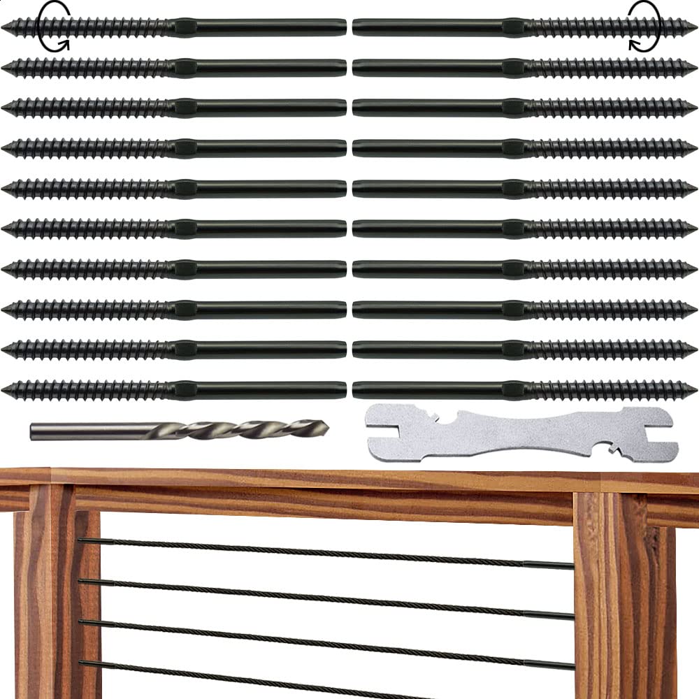 Toukioo Black Cable Railing Hardware Kit, for 1/8 Stainless Steel Cable Railing System for Wood Posts, Black Swage Lag Screws Left & Right 10 Pairs