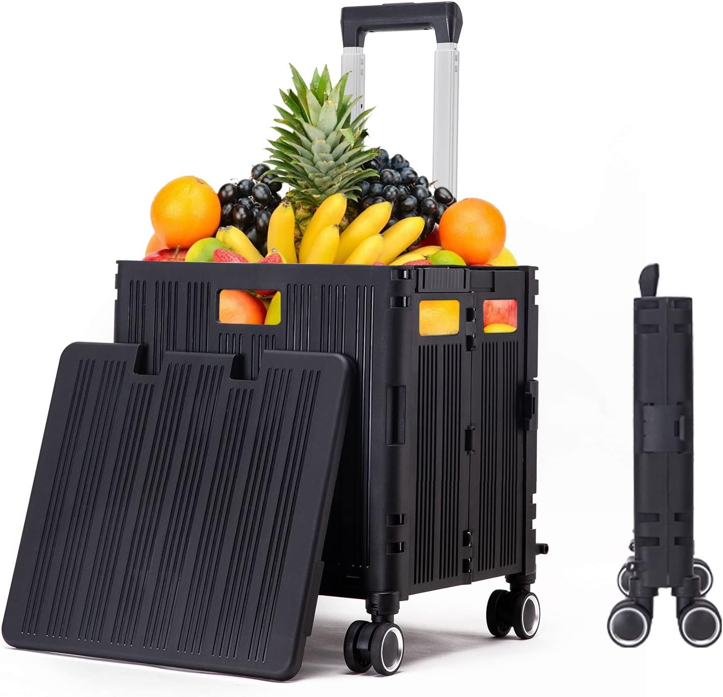 Foldable Push Cart with Convenient Handle Rollers 4-Wheel Crate and Cover (Yellow) Pack of 2