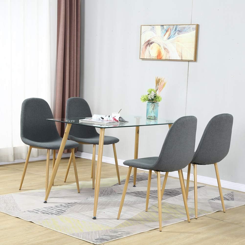 Bacyion 5 Pieces Modern Dining Table Set for 4 Person,Round Glass Table and 4 DSW Plastic Kitchen Room Chairs,Dining Room Table and Chairs Set for Home,Small Space (Round Table + 4 White Chairs)