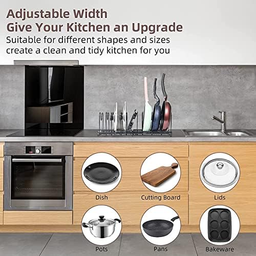 Expandable Pot and Pan Organizer Rack - with 10 Adjustable Compartments, Pot Holder for Kitchen Counter and Cabinet, Lid Bakeware Organizer Holder Pack of 2