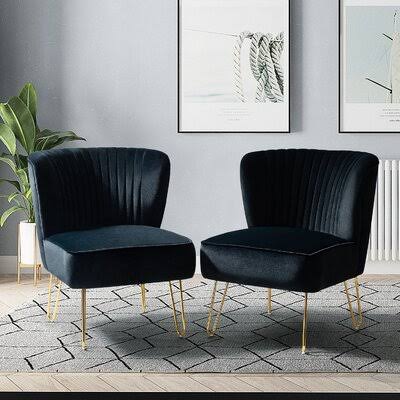 Ansleigh 26x22 Wide Tufted Velvet Side Chair Mercer41 Body Fabric: Black