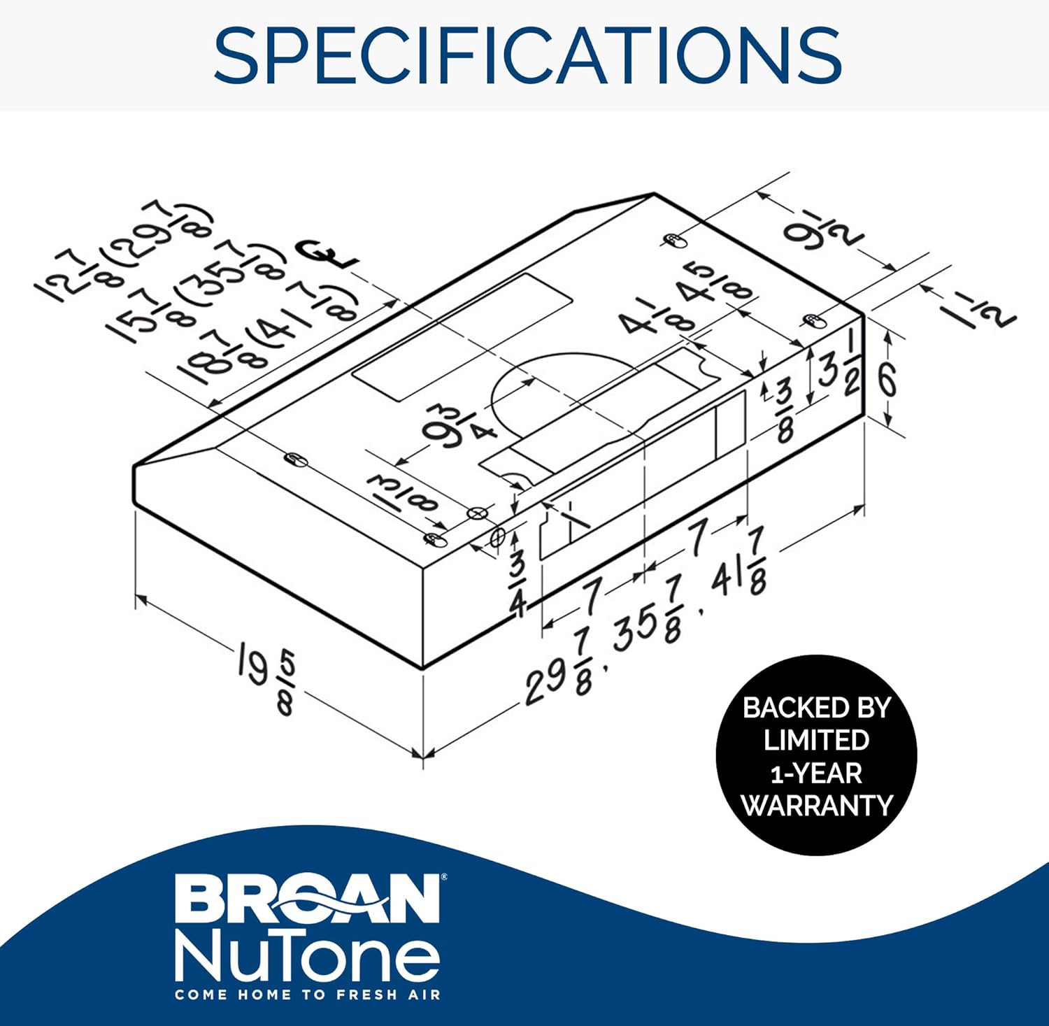 BROAN NuTone BCDJ136SS Glacier Range Hood with Light Exhaust Fan for Under Cabinet, 0.6 Sones, 400 CFM, 36-inch, Stainless Steel