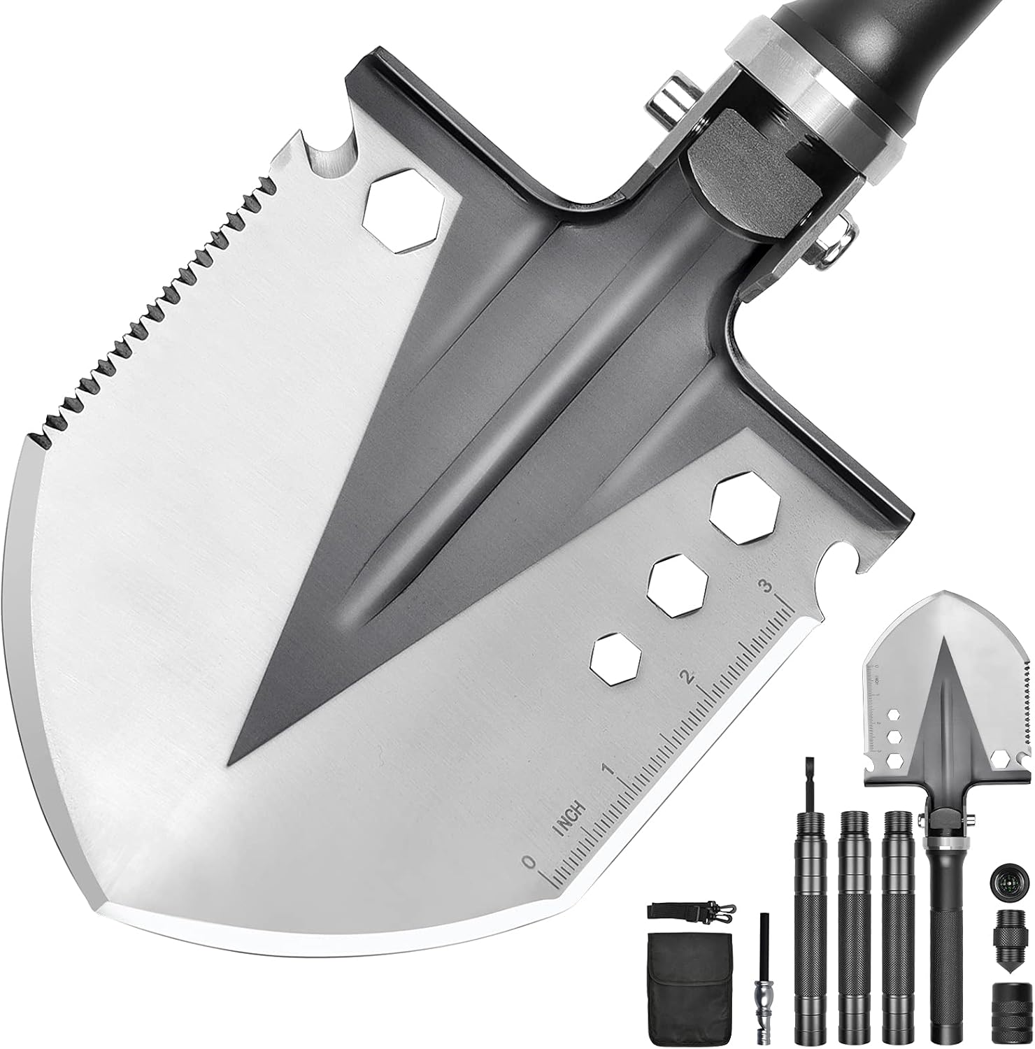 Yeacool Folding Shovel, Survival Shovels(40inch), Ultimate Survival Tool, Tactical Military Spade, Compact Entrenching Tool for Camping, Off Roading, Metal Detecting, Backpacking and Emergency