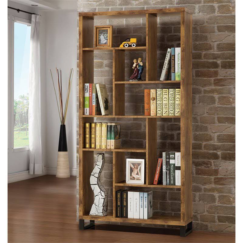 Pemberly Row Modern Bookcase in Antique Nutmeg and Black