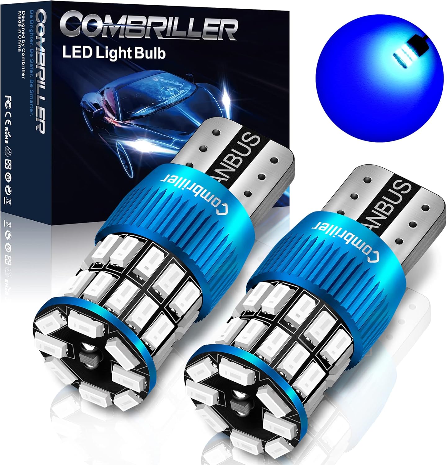 Combriller 194 LED Bulb White, Error Free 194 168 LED Bulb T10 2825 w5w Led Interior Car Lights for Car License Plate Light, dome light, Dash Lights, Door light, Trunk Cargo light, Pack of 2
