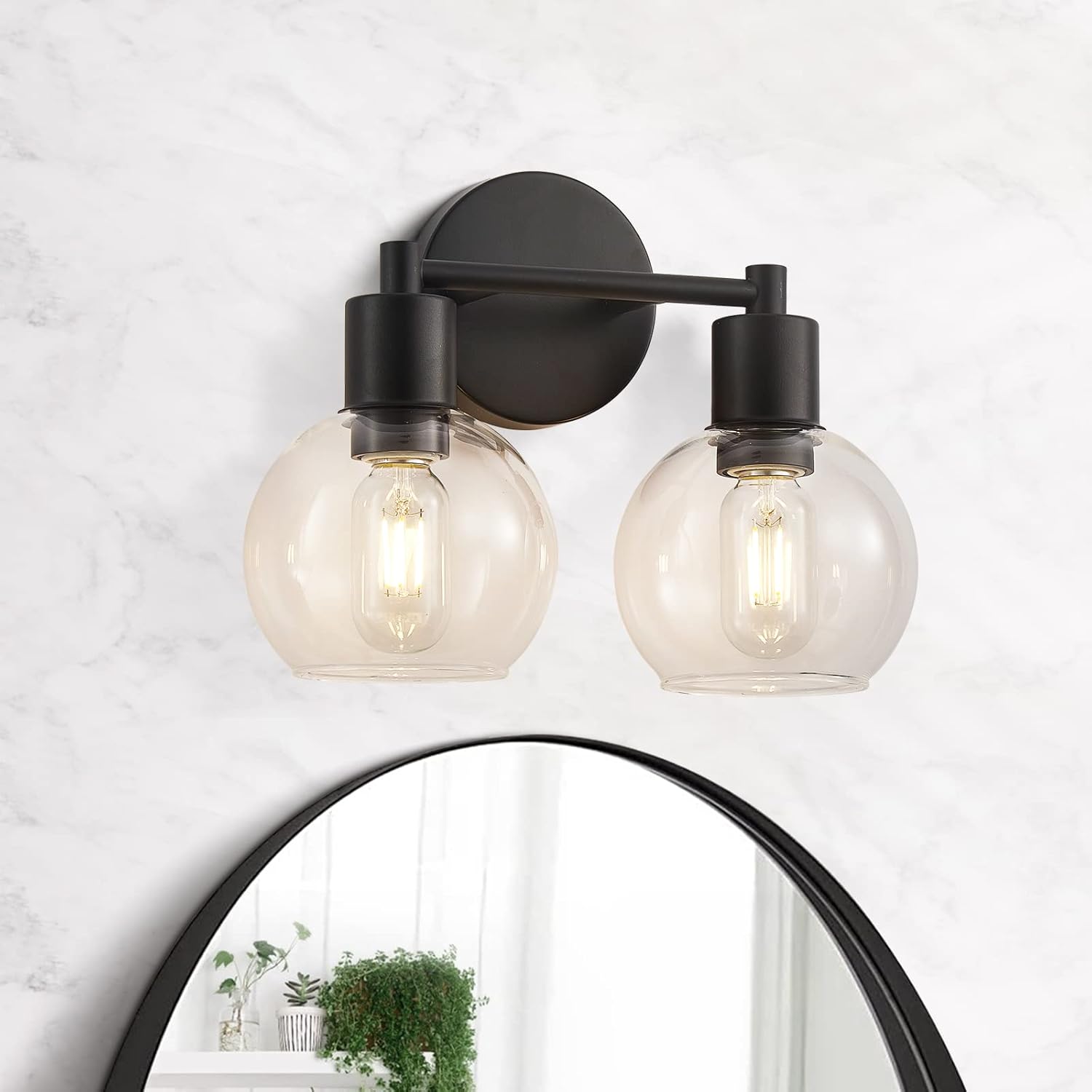 Bathroom Globe Vanity Light , 3-Light Industrial Metal Wall Sconce in Black Finish with Clear Glass Shade, 19.7Inch Modern Vanity Lights for Bedroom,Hallways(Black)