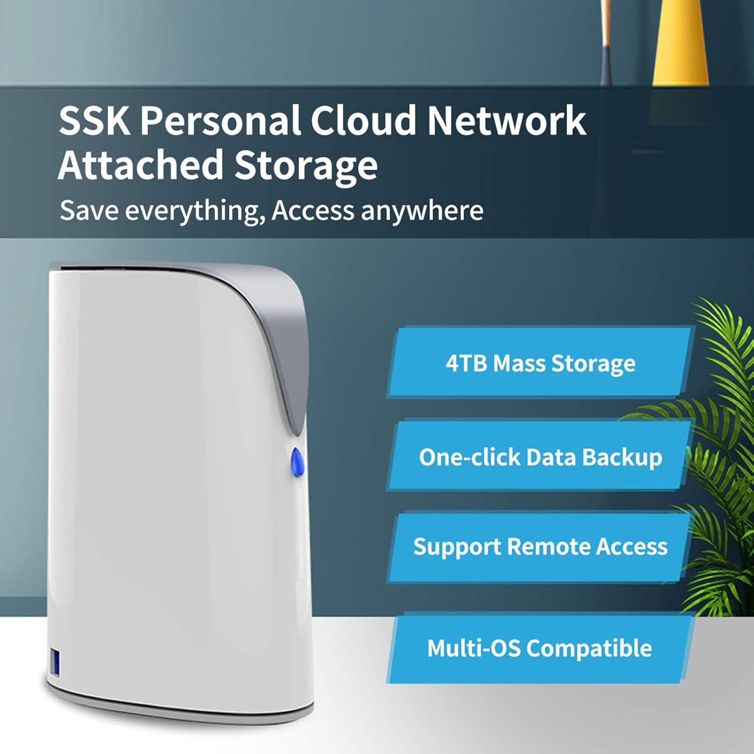 SSK 4TB Personal Cloud Network Attached Storage Support Auto-Backup, Home Office NAS Storage with Hard Drive Included for Phone/Tablet PC/Laptop Wireless Remote Access