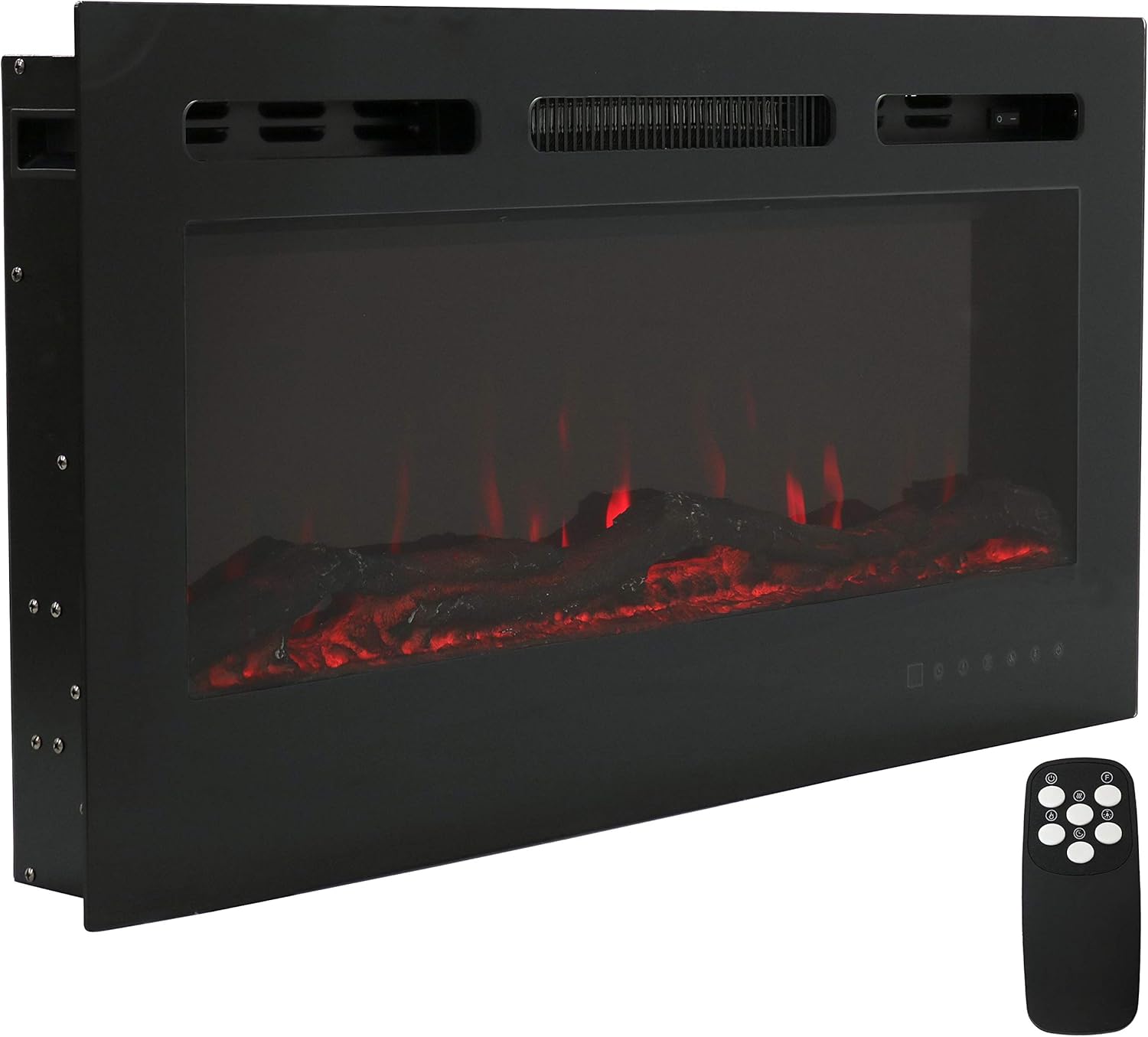 Sunnydaze Modern Flame 36-Inch Mounted Indoor Electric Fireplace - Horizontal LED Electronic Fireplace - Wall-Mounted or Recessed Installation - 9 Color Options for Flames - Black Finish