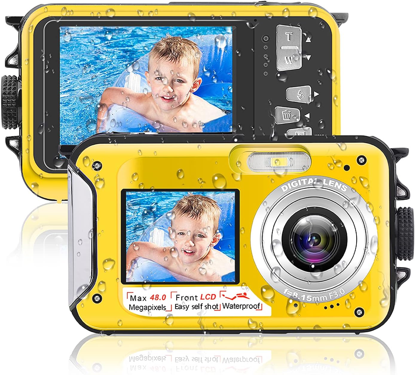 Waterproof Camera 10 FT 2.7K Full HD 48MP Underwater Camera 16X Digital Zoom Waterproof Digital Camera Self-Timer Dual Screens Underwater Camera for Snorkeling Pack of 2