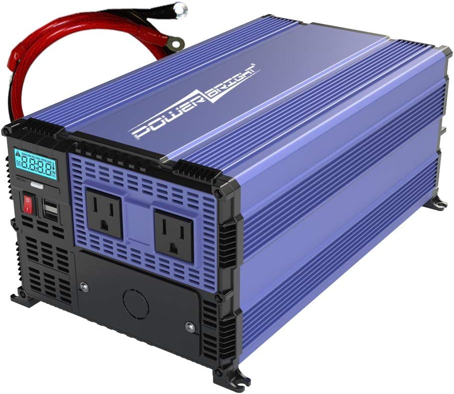 PowerBright 4000 Watts Power Inverter 12V to 110V, Modified Sine Wave Car Inverter, DC to AC Converter with Dual 110 Volts AC Outlets, Hardwire Kit, 2 USB Ports 2.4A ea - ETL Approved Under UL Std 458