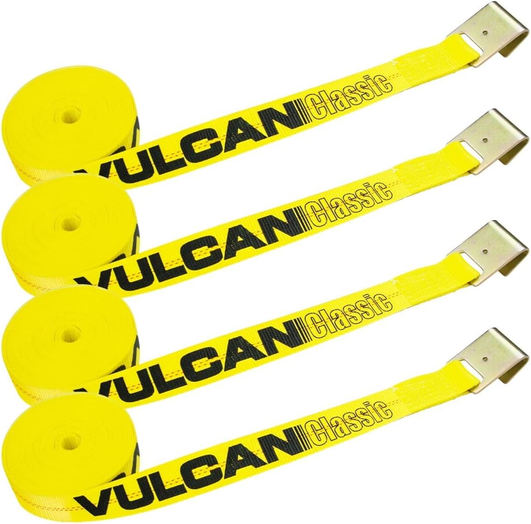 VULCAN Winch Strap with Flat Hook - 2 Inch x 30 Foot, 4 Pack - Classic Yellow - 3,300 Pound Safe Working Load Pack of 2