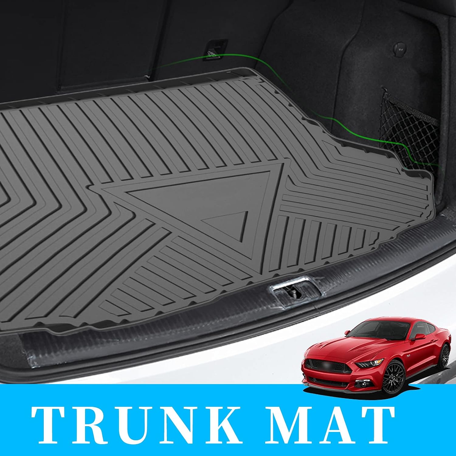 Elsetyler Cargo Liner for 2020 Mustang - Black TPO All Weather Heavy Duty Waterproof Rear Cargo Tray Trunk Floor Mat Protector Compatible with 2015-2020 Ford Mustang