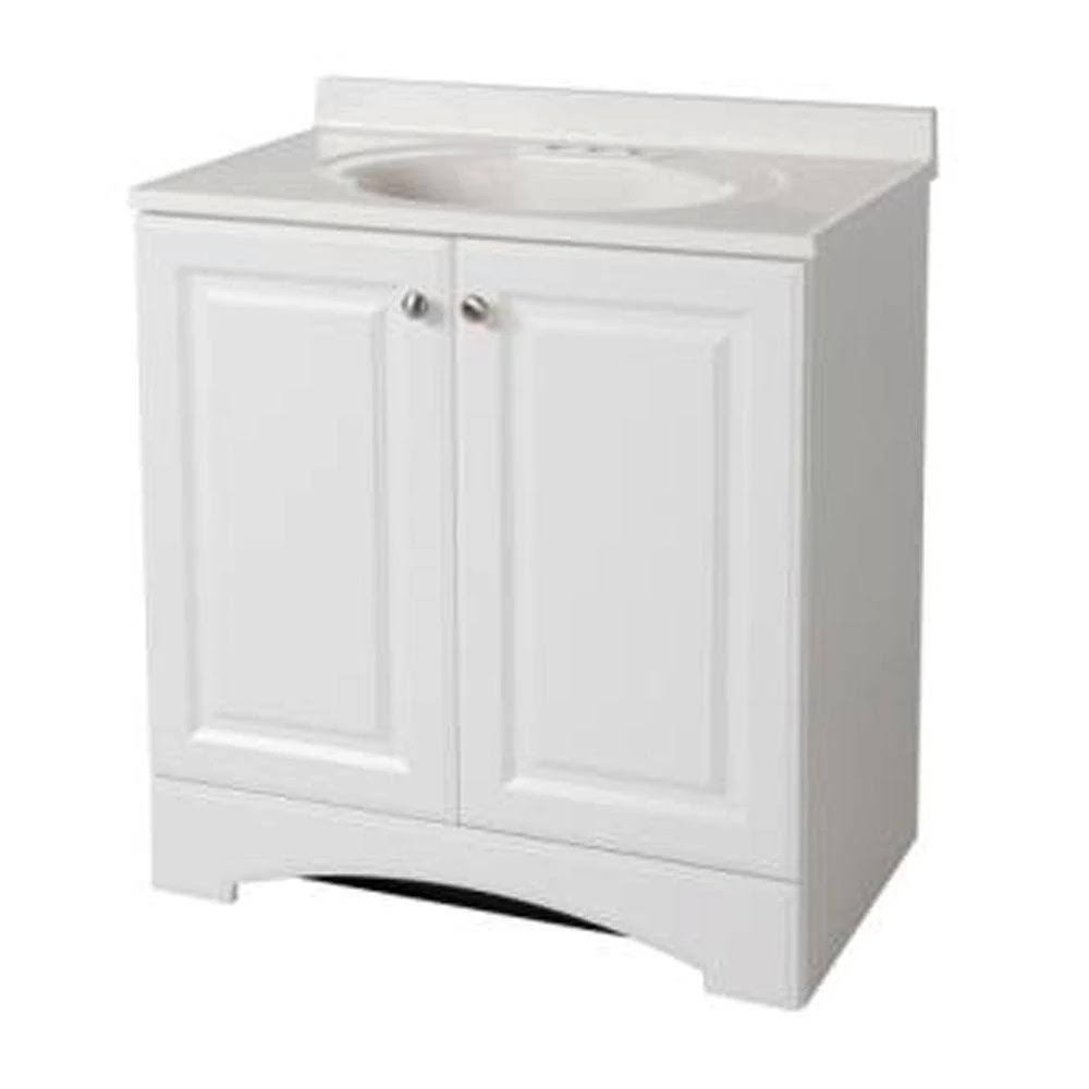 Glacier Bay 31 in. W x 33 in. H x 19 in. D Bath Vanity in White with Vanity Top in White with White Basin