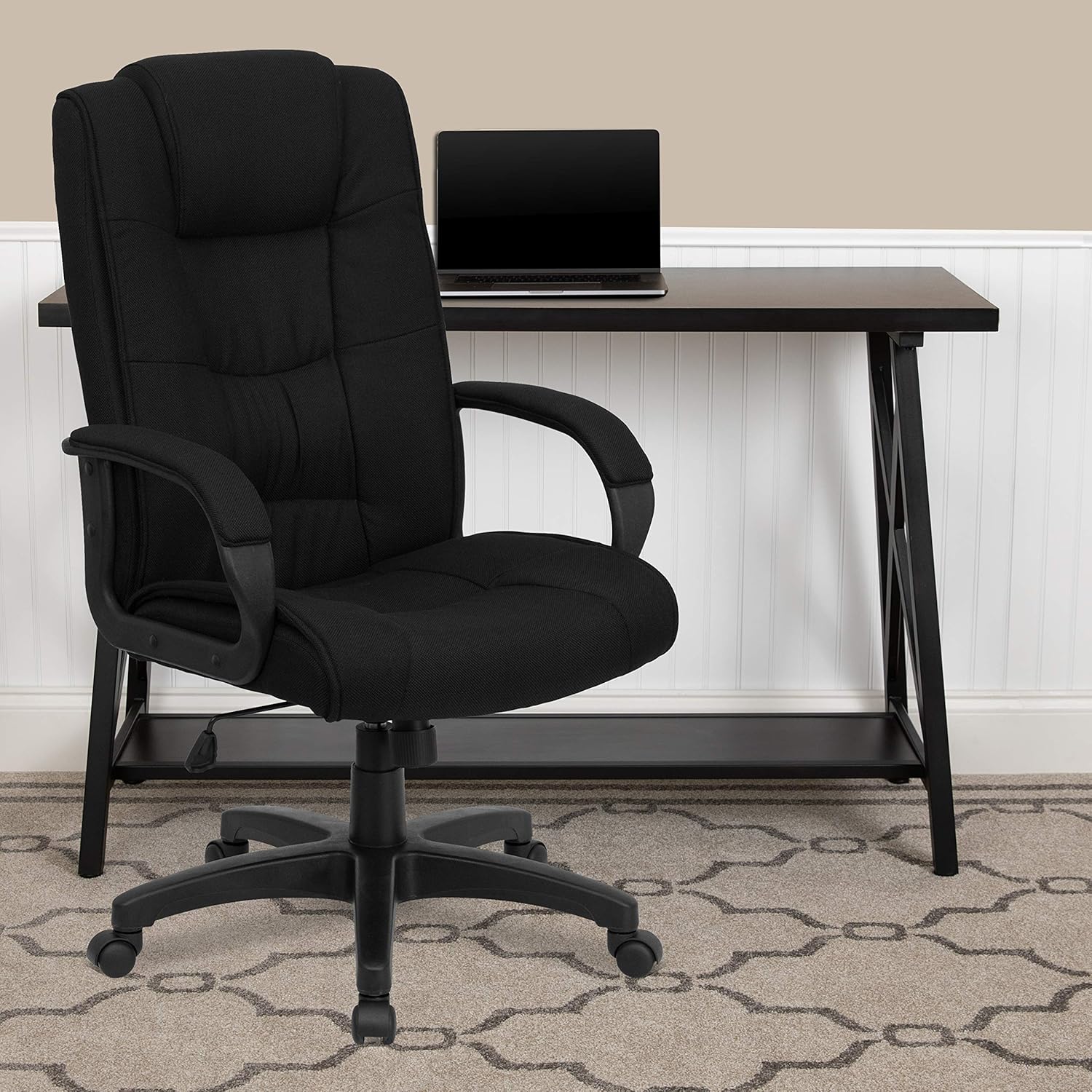 Flash Furniture High Back Black Fabric Executive Swivel Office Chair with Arms