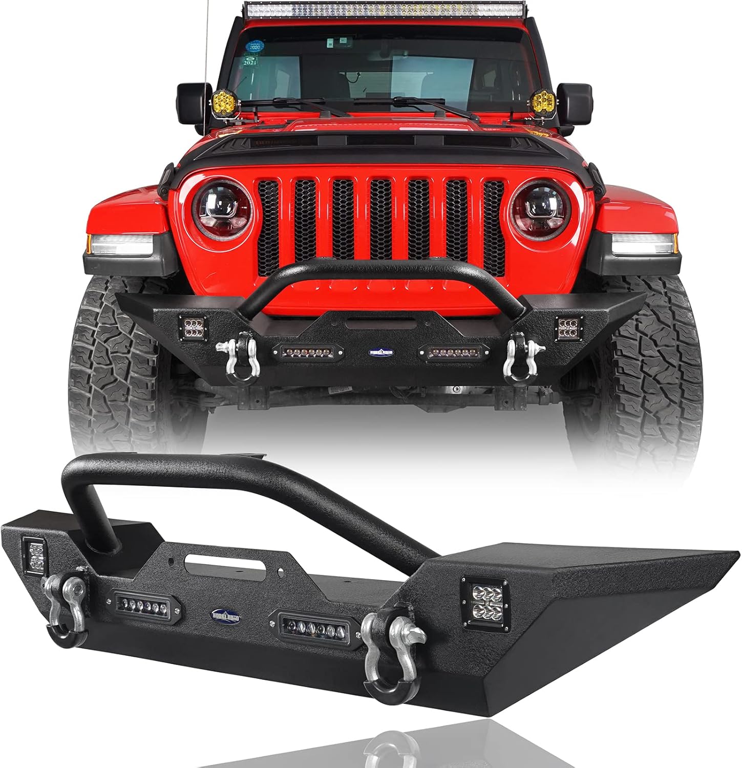 Hooke Road Gladiator JT/JL Steel Front Winch Bumper w/Accent Lighting Compatible with Jeep Gladiator JT & JL 2018 2019 2020 2021 2022