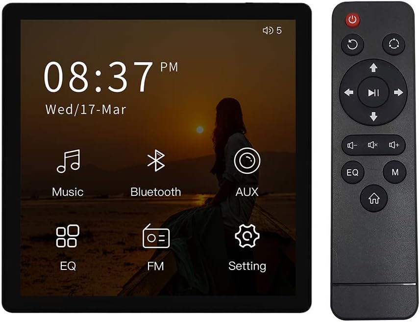 HELMER Wall Mount Bluetooth Receiver Volume Controller, in Wall Stereo Audio Amplifier with Touch Screen for USB, MicroSD Card, FM Radio, Home Speaker System, Black, U1