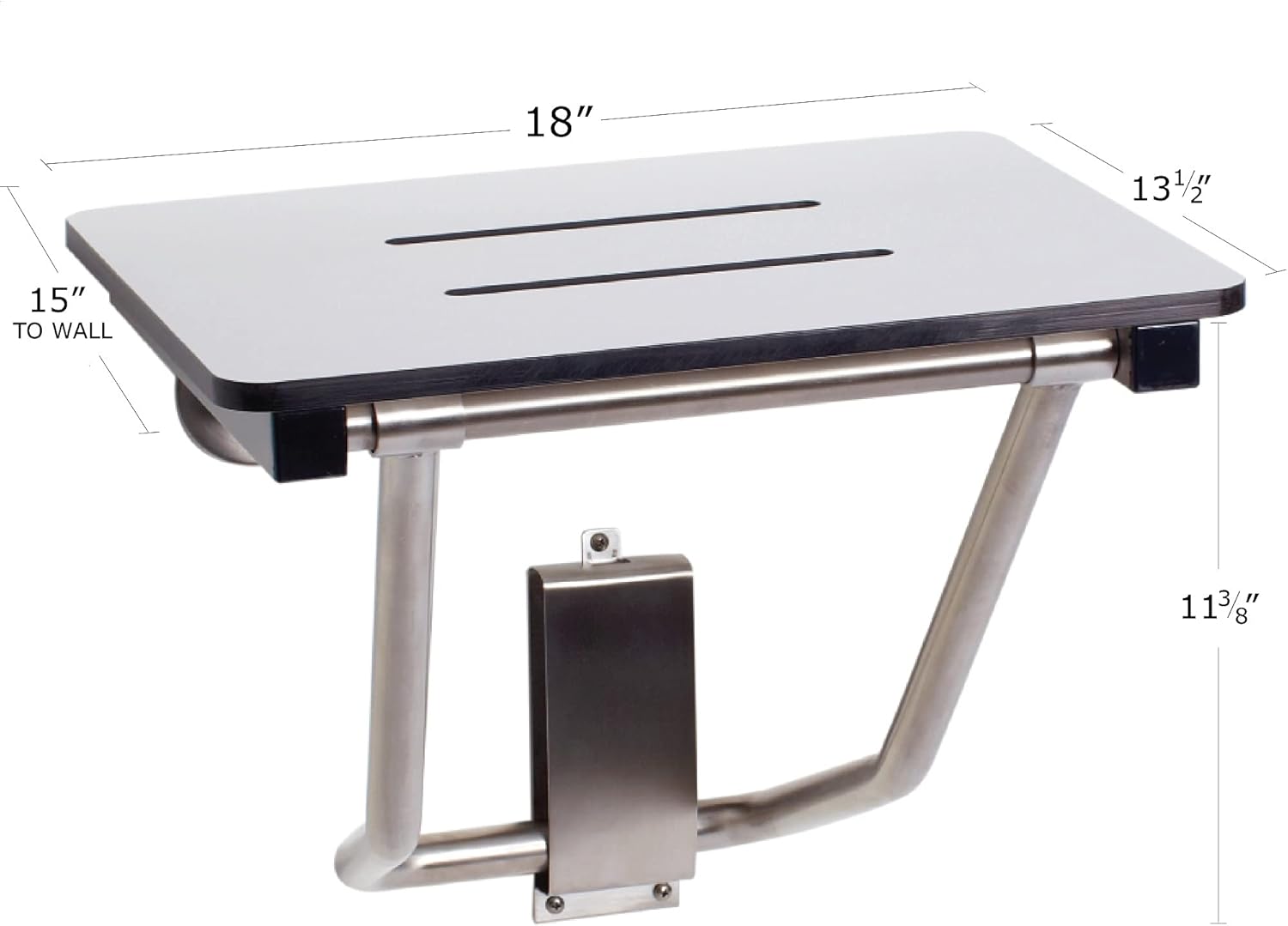 Seachrome Lift-Assist, Yoke-Style 18 x 15 Folding Shower, ADA Bathroom Safety, Wall-Mount, Transfer Bench Seat, 18